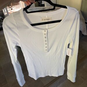 Lucky Brand - Long Sleeve Ribbed Snap Henley - White, Size M